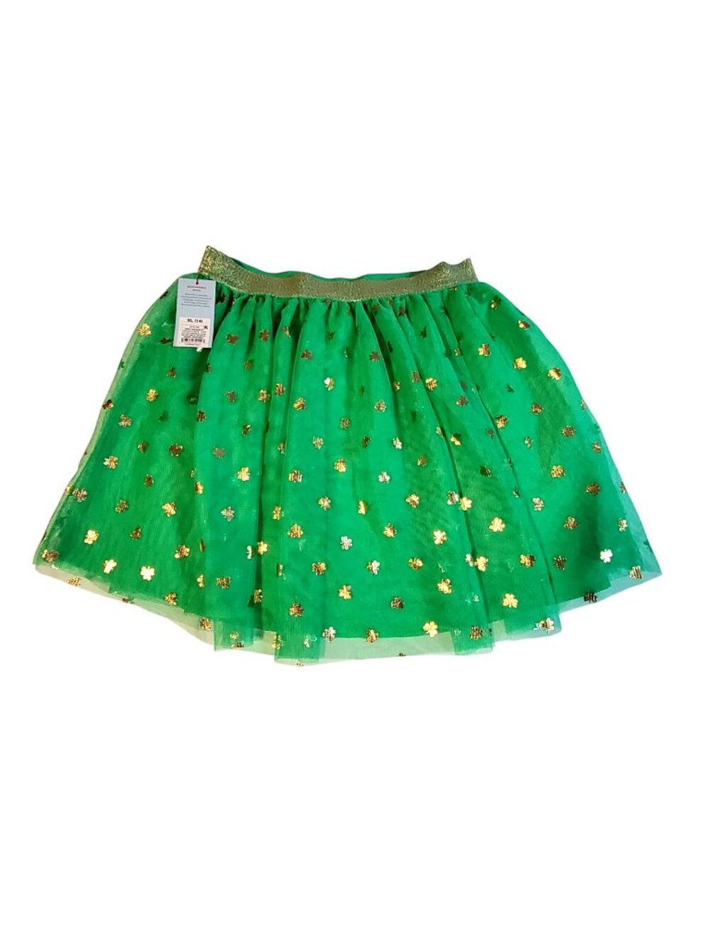 Cat & Jack Girls XL (14) Green Tulle Skirt With Gold Clover Print  Elastic waist